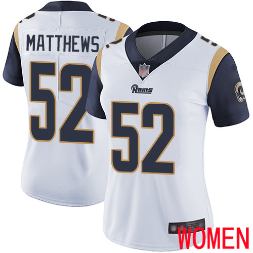 Los Angeles Rams Limited White Women Clay Matthews Road Jersey NFL Football #52 Vapor Untouchable->women nfl jersey->Women Jersey
